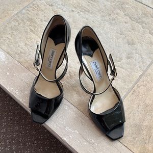 Jimmy Choo black patent stiletto pumps. Excellent condition. Size 10.
